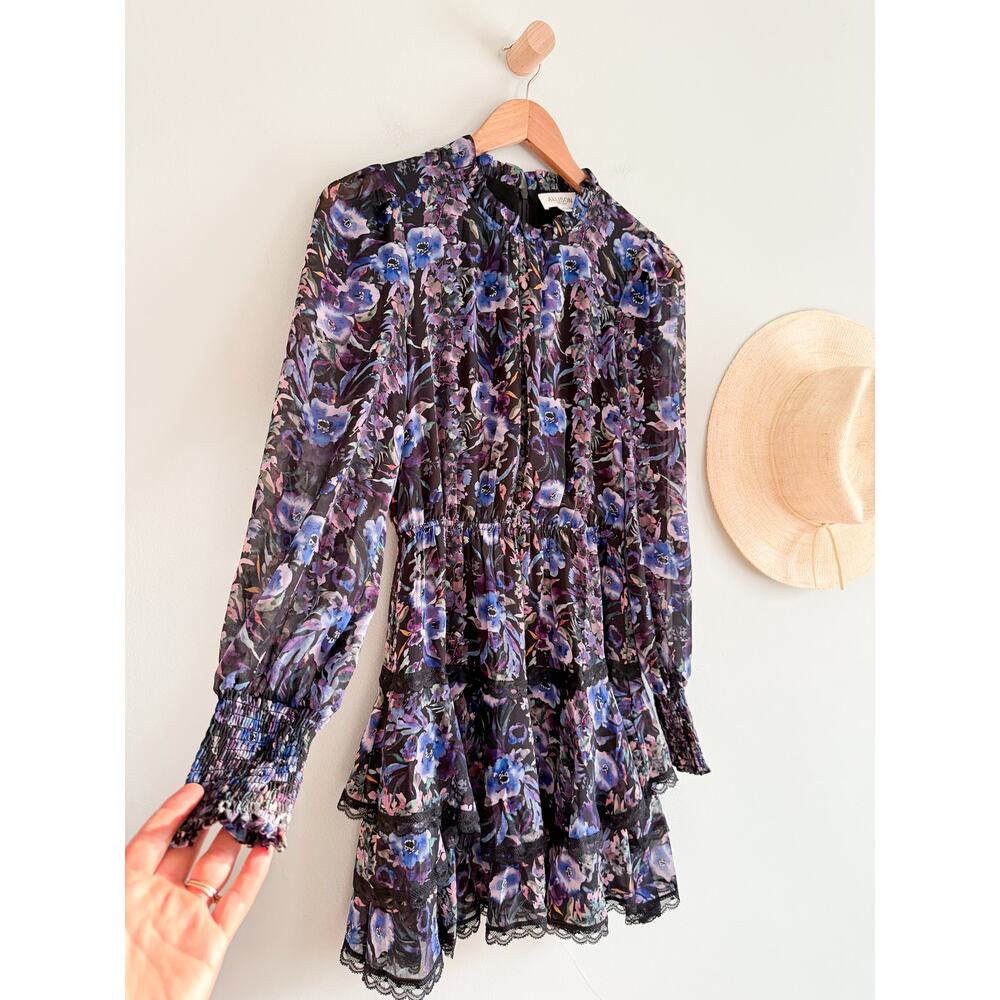 Allison New York | Carter Mini Dress in Fall Florals Purple | Sz XS - Picture 3 of 12